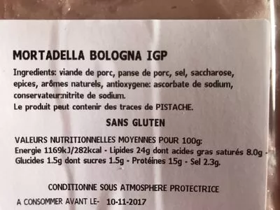 Lista de ingredientes del producto Mortadelle Bologna VIA LATINA La Vie Claire 