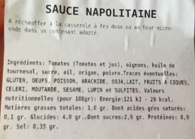 Lista de ingredientes del producto Sauce napolitaine  