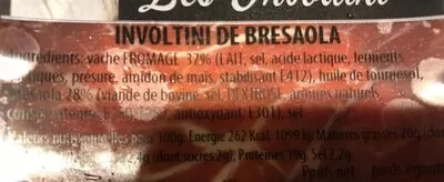 Lista de ingredientes del producto Involtini de bresaola La Gastronomia di Angelo, Treo 200 g