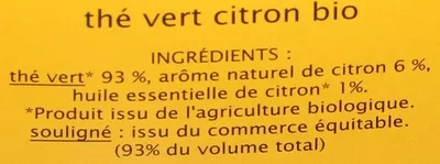 Lista de ingredientes del producto Thé vert citron Jardin bio, Léa Nature 30 g