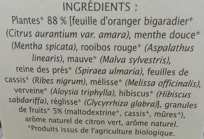 Lista de ingredientes del producto infusion des petits bonheurs Jardin Bio, Léa Nature 20 sachets fraîcheur