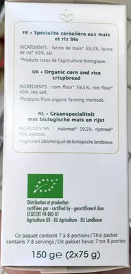 Lista de ingredientes del producto Tartines craquantes Maïs Riz Jardin Bio, Léa Nature 2 * 75 g (150 g)