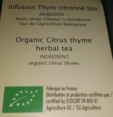 Lista de ingredientes del producto Infusion Thym Citronné Jardin BIO', Léa Nature 20 sachets de 1,5g