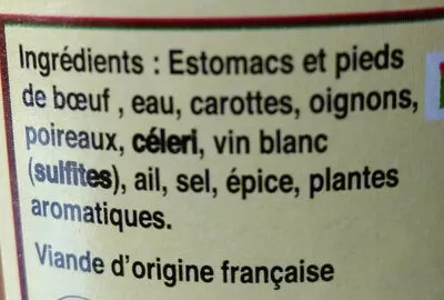 Lista de ingredientes del producto 800G Tripes Mode De Caen Table De Guillaume la table de Guillaume 800g