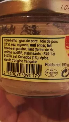 Lista de ingredientes del producto Mousse de foie au calvados Produit La Table De Guillaume 