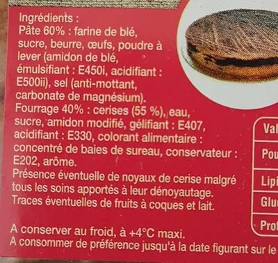 Lista de ingredientes del producto Gâteau basque cerise  2 x 100 g