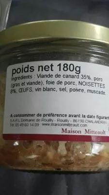 Lista de ingredientes del producto Pâte de canard  