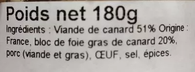 Lista de ingredientes del producto Pâté de Canard  