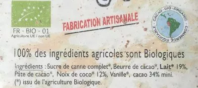 Lista de ingredientes del producto Chocolat lait noix de coco Le Clos de l'Arche 