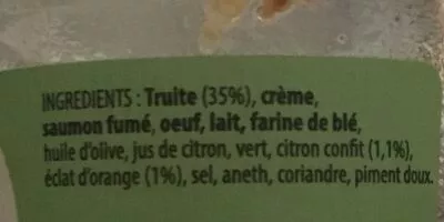 Lista de ingredientes del producto Rillette de truite citron confit eclat d'orange  100 g