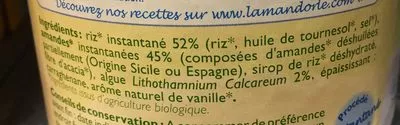 Lista de ingredientes del producto Lait d'Amande et Riz La Mandorle 400 g