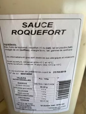 Lista de ingredientes del producto Sauce roquefort  