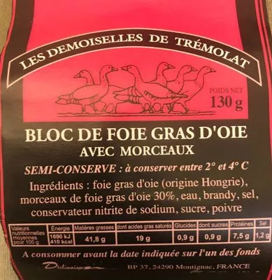 Lista de ingredientes del producto Bloc De Foie Gras D'oie  