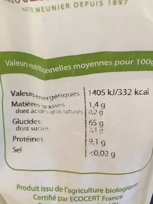 Lista de ingredientes del producto Farine De Seigle Bio T130  