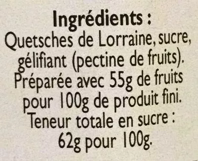 Lista de ingredientes del producto Confiture extra de quetsches de lorraine Douceur De Pays 250 g