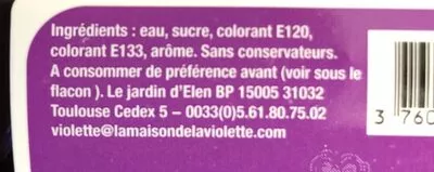 Lista de ingredientes del producto Sirop saveur Violette Le jardin d’Elen 25 cl