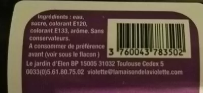 Lista de ingredientes del producto Sirop saveur Violette  