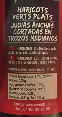 Lista de ingredientes del producto Haricots verts plats MONTPERAL Montperal 