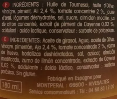 Lista de ingredientes del producto Salsa Brava Montperal 