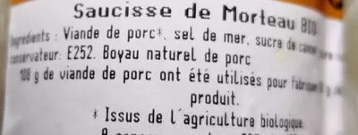 Lista de ingredientes del producto Saucisse de Morteau Les Fumets Comtois 300g