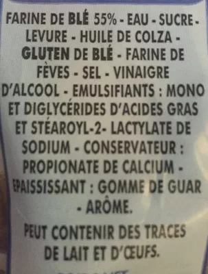 Lista de ingredientes del producto Pain de Mie Sans Croûte Fabre 500 g e