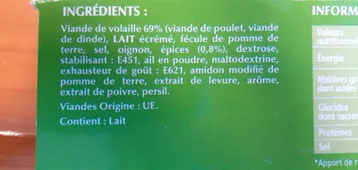 Lista de ingredientes del producto Le Kebab Lamelles France Kebab 400 g