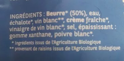 Lista de ingredientes del producto Sauce Beurre Blanc BIO maitre gustille 100 Gr