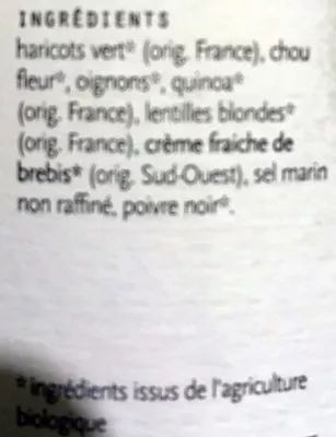 Lista de ingredientes del producto Soupe des Andes Karine & Jeff, Le bonheur est dans le pot 1 l