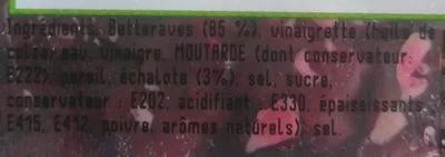 Lista de ingredientes del producto BETTERAVE ROUGE EN VINAIGRETTE Soléane 230g