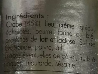 Lista de ingredientes del producto Rillettes de crabe Groix nature, Groix & Nature 100 g