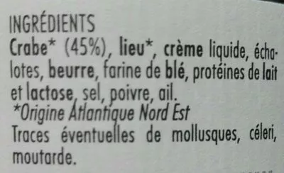 Lista de ingredientes del producto Rillettes de crabe Groix & Nature 100 g