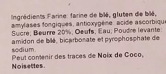 Lista de ingredientes del producto Tarte Pâte Sablée Pur Beurre Diamètre 22 cm S.A.R.L. GMPA 210 g