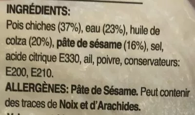 Lista de ingredientes del producto Houmous oriental Eden gourmet 200g