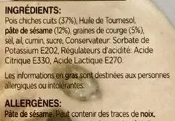 Lista de ingredientes del producto Houmous exotique aux graines de courge Eden Gourmet 200 g