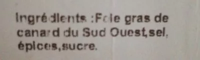 Lista de ingredientes del producto Le foie gras artisanal  