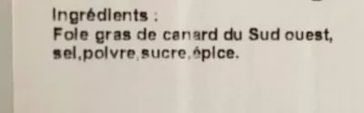 Lista de ingredientes del producto Foie gras de canard entier Lartigues 