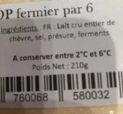 Lista de ingredientes del producto Rocamadour Fermier  