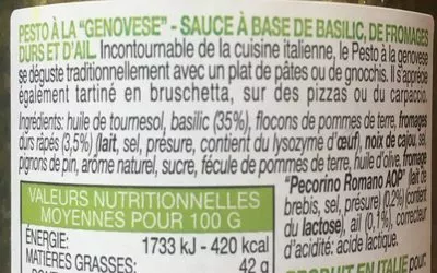 Lista de ingredientes del producto Le Pesto alla genovese Flarelli Florelli 190 g