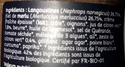 Lista de ingredientes del producto Rillettes de langoustines au zeste de citron vert  