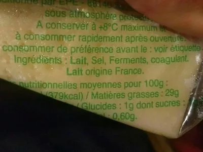 Lista de ingredientes del producto Emmental français  