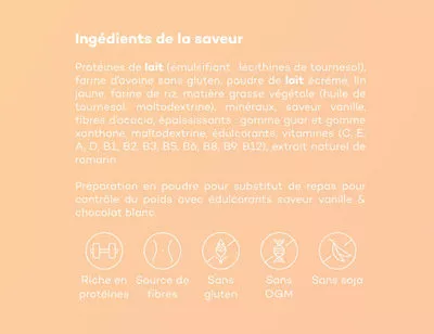 Lista de ingredientes del producto Vanille & chocolat blanc So Shape 60g