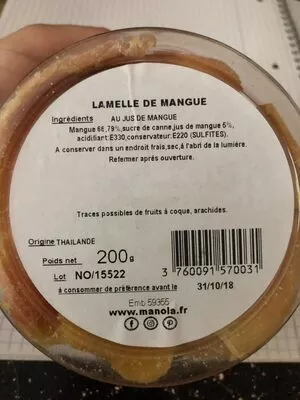 Lista de ingredientes del producto Lamelle de mangue Manola 