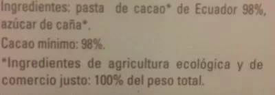 Lista de ingredientes del producto Chocolate negro cacao de ecuador ecológico Ethiquable 100 g