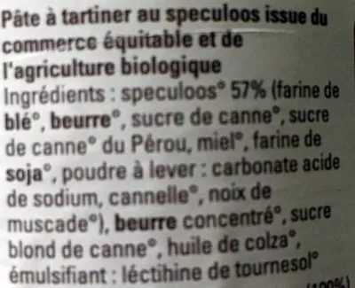 Lista de ingredientes del producto Spéculoos pâte à tartiner Ethiquable 350 g