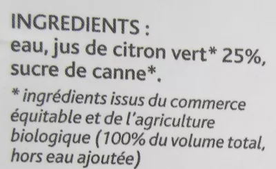 Lista de ingredientes del producto Nectar de citron vert d'Équateur Ethiquable 1 L