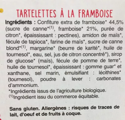 Lista de ingredientes del producto Tartelettes FRAMBOISE  