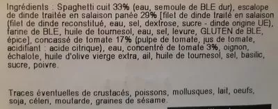 Lista de ingredientes del producto Escalope de dinde Milanaise Terre, Lechef 300 g