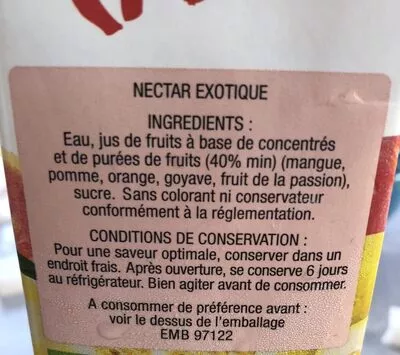 Lista de ingredientes del producto Fraîcheur Créole Exotique Leader-Price, Fraîcheur créole 1 l