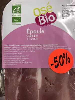 Lista de ingredientes del producto Epaule cuite Osé Bio 