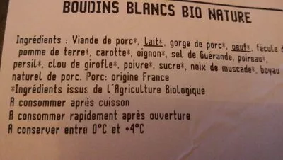 Lista de ingredientes del producto 2 Boudins Blancs Bio BONVAL 